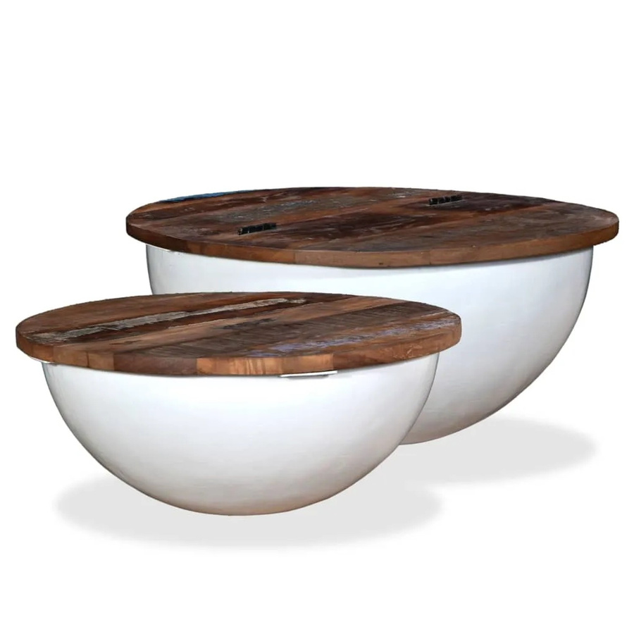vidaXL 2-tlg. Couchtisch-Set aus massivem Altholz in Weiß im Industrie-Stil - Bild 2
