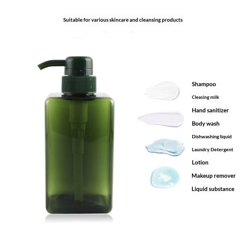 AESTHTANY Quadratischer Seifenspender aus Kunststoff, Nachfüllbare Shampoo- und Duschgel-Flasche mit Pumpe, Grün, 100 ml bis 650 ml - Bild 2