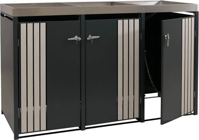 Proregal 3er-Mülltonnenverkleidung mit Pflanzkasten in Anthrazit Holzoptik, H x B x T: 125 x 196 x 84 cm - Bild 1