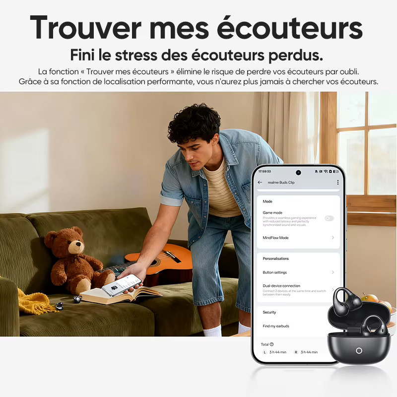 realme Buds Clip OWS In-Ear Kopfhörer in Schwarz mit 36h Akkulaufzeit und IP55 Schutz - Bild 4
