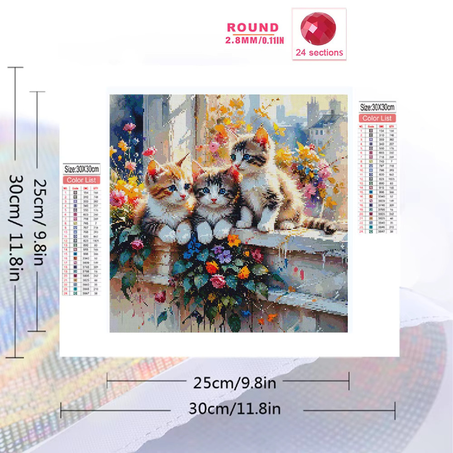 EverShine Diamant-Mosaik-Katzenbild mit Strass-Stickerei und Gänseblümchenmuster in Multicolour für Erwachsene und Anfänger - Bild 2