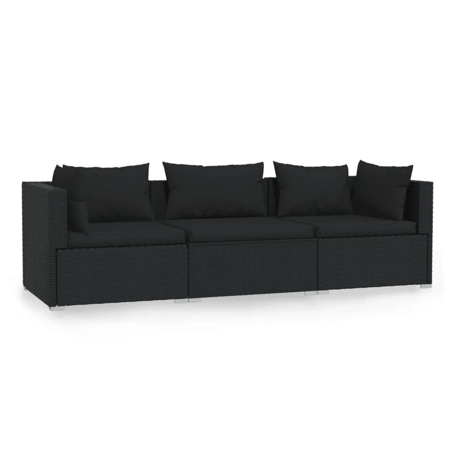 vidaXL 3-Sitzer-Sofa Modell 3 aus Poly-Rattan und pulverbeschichtetem Stahl in Schwarz mit Kissen - Bild 2