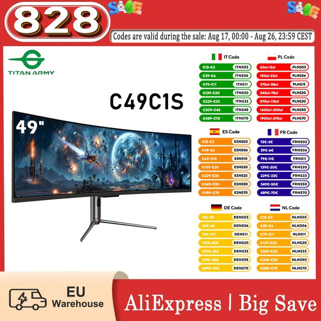 Titan Army C49C1S 49 Zoll Curved Gaming Monitor Dual QHD 5120x1440 240Hz 1ms MPRT HDR400 KVM PIP PBP USB-C 65W 1800R Ultra-Breitbildschirm Schwarz - Bild 1
