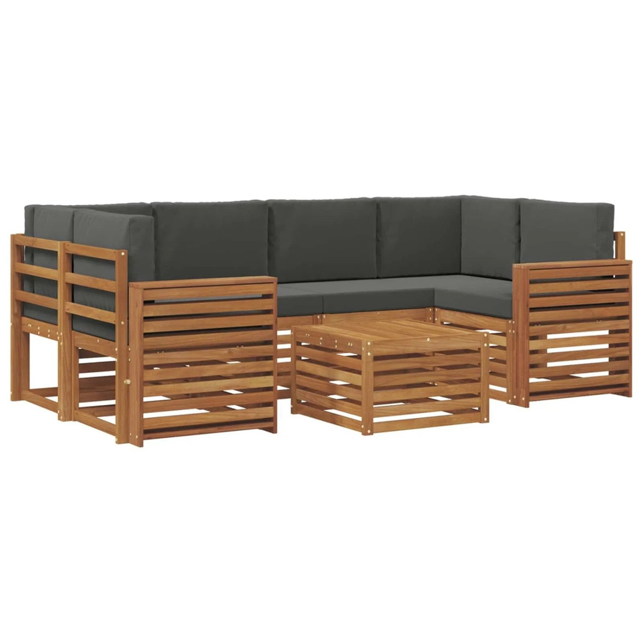 vidaXL Sofagarnitur 7-teilig L-Form aus Massivholz Akazie in Natur und Anthrazit mit Polstern - Bild 2