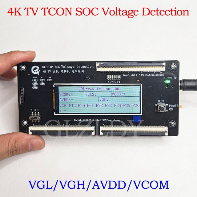 GLZLDY QK-TCON SOC 4K UHD TV 96pin TCON Motherboard Logic Board mit Spannungsprüfer für VGL VGH AVDD VCOM Signale in Schwarz - Bild 1