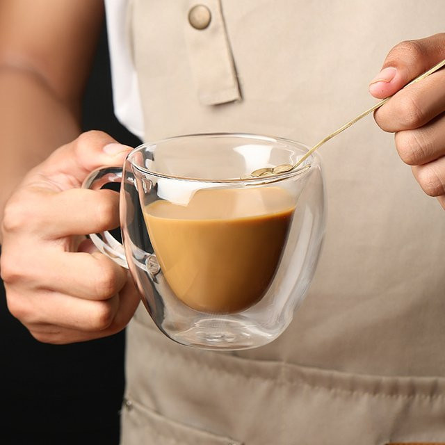 Hochwertige Kaffeetasse aus doppellagigem Glas, transparent, hitzebeständig mit Griff - Bild 1