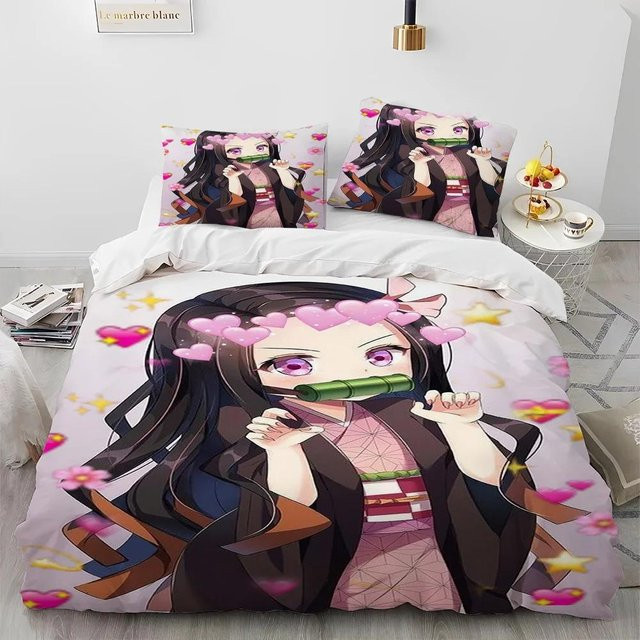 3-teiliges Demon Slayer Anime Bettwäscheset aus Mikrofaser, Mehrfarbig, Queen-Größe, B/H: 210 x 210 cm - Bild 1