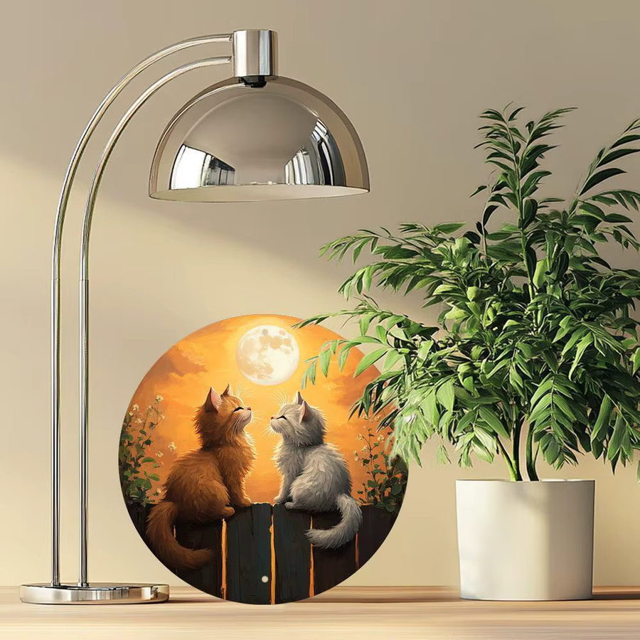 CIFBUY Vintage Rundes Metallwandkunst-Schild mit Katzen und Blattmuster in Mehrfarbig - Bild 4