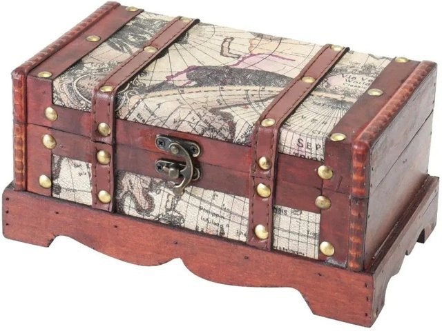 HMF Schatztruhe Schatzkiste in Braun im Vintage-Stil mit Holzmaserung, B/T/H: 23 x 13 x 11 cm - Bild 1