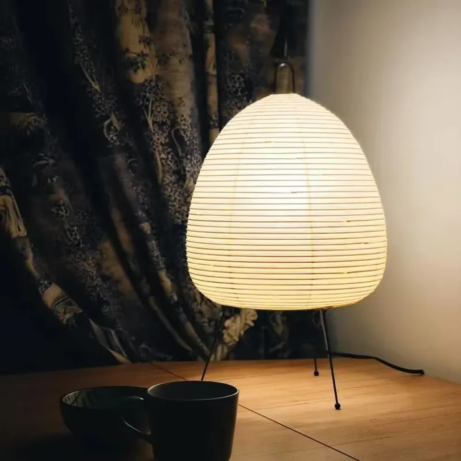 Wushiyu Japanische Noguchi Yong Laterne Tischlampe aus Reispapier und Metall in Weiß mit warmweißem Licht für Wohnzimmer und Schlafzimmer - Bild 2