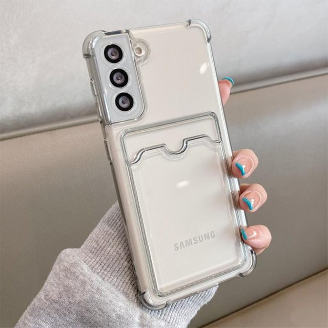 Transparente Kartenhalter Tasche als Schutzhülle für Samsung Galaxy S25 Ultra, S24, S26 Edge und diverse A-Serie Modelle - Bild 1