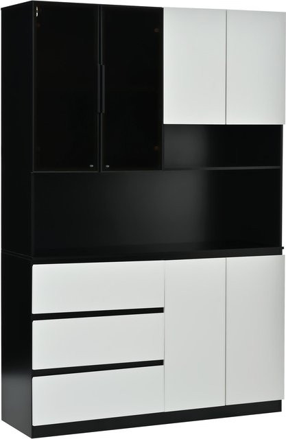 Moderne Multifunktionale Küchenvitrine von RN Store in Schwarz mit integrierter LED-Beleuchtung und Mikrowellenfach, B/T/H: 120,5 x 40 x 180 cm - Bild 1