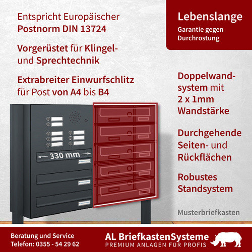 AL Briefkasten-System für 3 Parteien mit Zaundurchwurf, grau, B/H/T: 46,5 x 150 x 27,5 cm - Bild 2