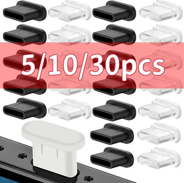 Silikon USB-C Staubschutzkappen in Schwarz für Xiaomi und iPhone 15 - Bild 1