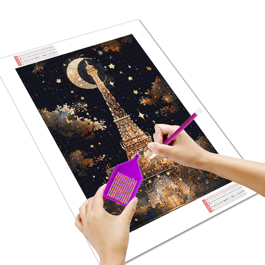 Huacan 5D DIY Diamantmalerei Eiffelturm Nacht Mond Landschaft Stickerei-Set, Mehrfarbig, B/H: 30 x 20 cm - Bild 2