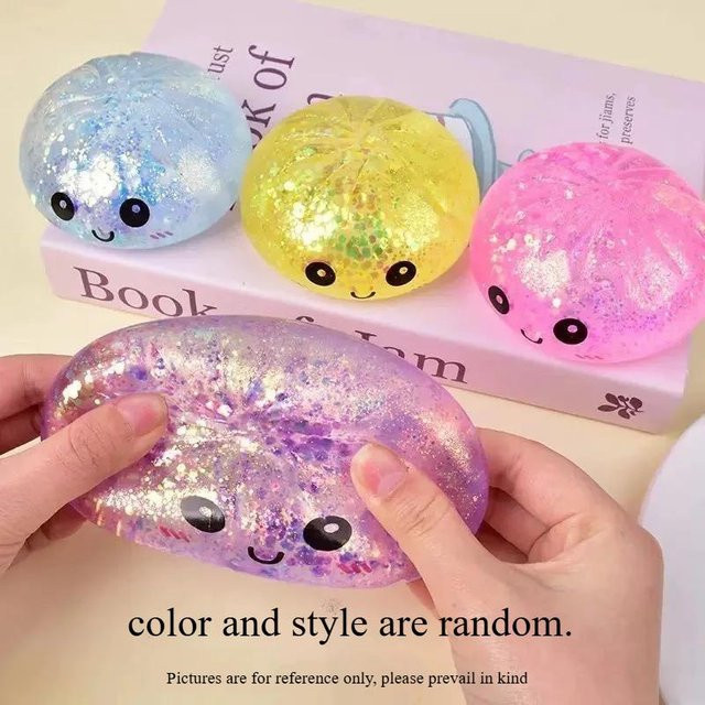 Squishy Glitzer Simulation Gedämpftes Brötchen Spielzeug mit Dampfgarer Box, Langsamer Rückprall, Stressabbau, Knet-Fidget-Spielzeug, yellow - Bild 1