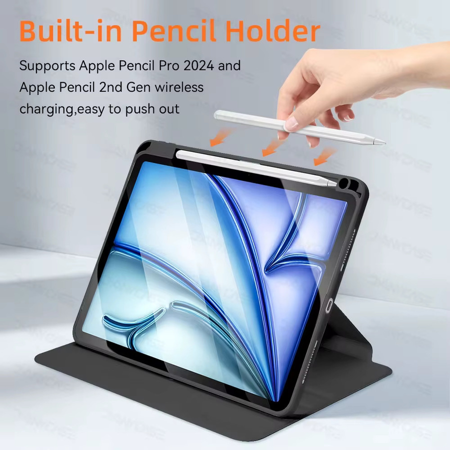 360 Grad drehbare Schutzhülle für Apple iPad Air 11 Zoll (M4, M3, M2, Air 4/5) mit gehärtetem Glas in Schwarz - Bild 4