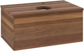 V&B Waschtischunterschrank Antao ohne Frontstruktur mit Beleuchtung in Weiß und Walnuss, B/T/H: 80 x 36 x 50 cm - Bild 1