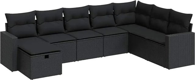 vidaXL 8-teilige Garten-Sofagarnitur aus Poly-Rattan mit Kissen in Schwarz - Bild 1