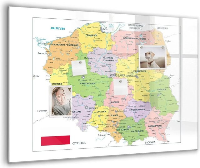 Tulup Magnettafel aus Glas mit Karte von Polen, Whiteboard in Multicolor, B: 100 cm, H: 70 cm - Bild 1