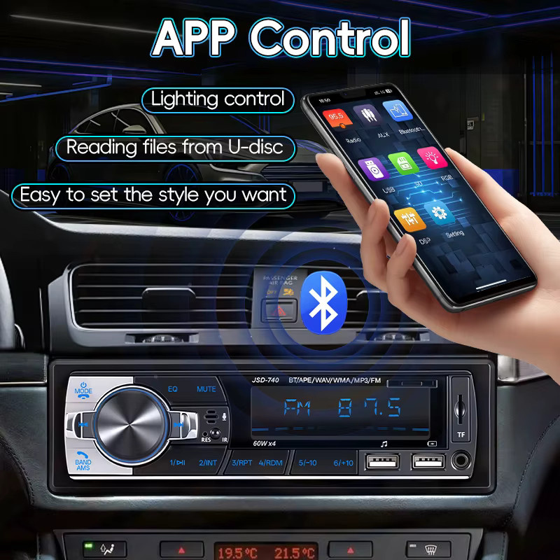 HIPPCRON 1DIN Auto-MP3-Radio mit 7 farbigen Lichtern und Fernbedienung, Universelles FM-Autoradio in Schwarz - Bild 3