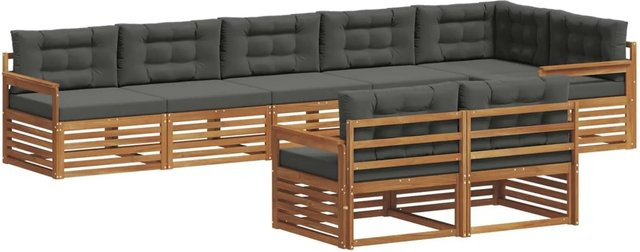 vidaXL Outdoor-Sofagarnitur 8-teilig aus Akazienholz in Anthrazit mit Kissen und L-Form - Bild 1