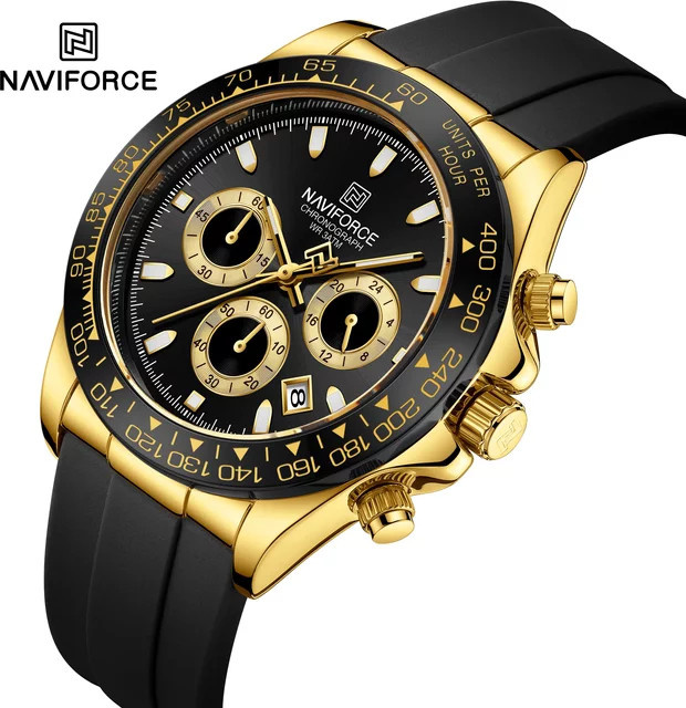 NAVIFORCE Armbanduhr, Chronograph, Quarz, Silikon, Schwarz, Herren - Bild 1