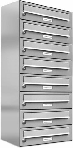 AL Briefkasten für 8 Parteien, Aufputzmontage, Edelstahl, silberfarben, B/H/T: 38,5 x 92 x 27,5 cm - Bild 1