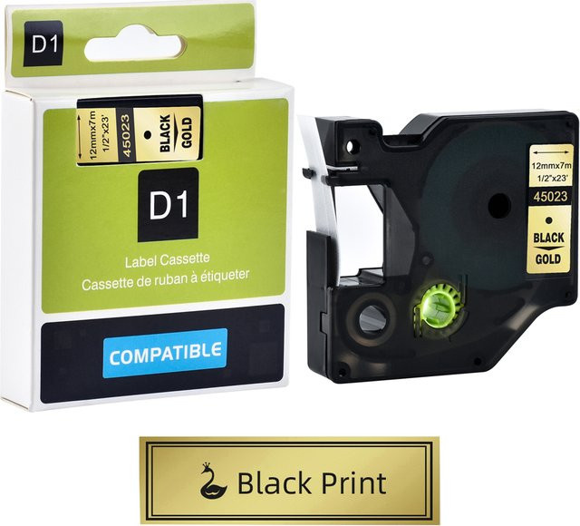 Kompatible Dymo D1 Thermobänder für Labelmanager LM160, 210D und LM280 PNP in den Breiten 6mm, 9mm, 12mm, 19mm und 24mm, Farben Schwarz und Gold - Bild 1