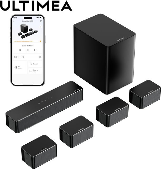 ULTIMEA 7.1 Surround Sound System Soundbar mit Bluetooth und App-Steuerung, Heimkino-Lautsprecher inklusive 6,5-Zoll-Wireless-Subwoofer in Schwarz - Bild 1