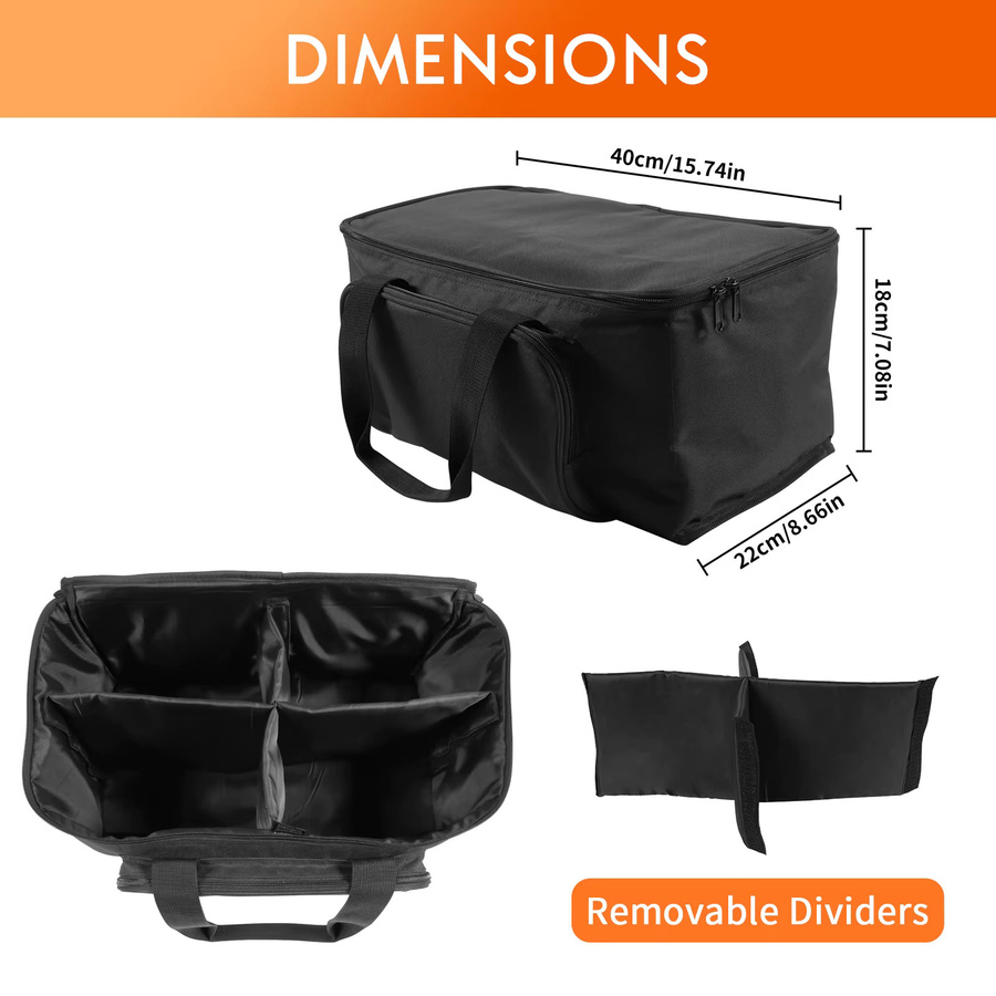 Datewink Par Licht Tasche für 4 Scheinwerfer, Wasserdichte Aufbewahrungstasche aus 600D PVC und 210D Futter, Schwarz, B/T/H: 18 x 18 x 10 cm - Bild 3