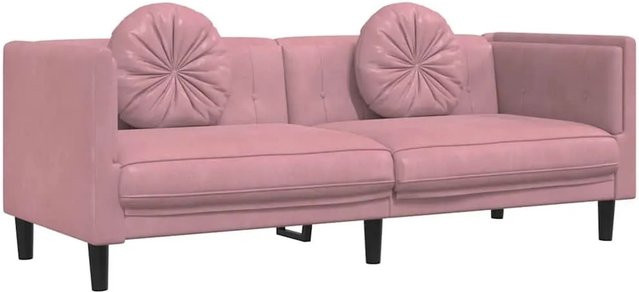 vidaXL 3-Sitzer Sofa aus Samt in Rosa mit Kissen und Massivholzrahmen - Bild 1