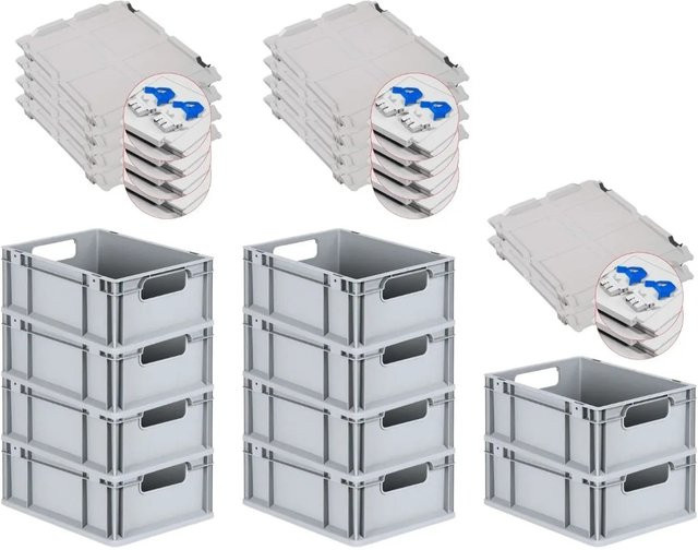 PROREGAL Spar Set 10x Eurobox Nextgen Economy mit Scharnierdeckel und blauen Schiebeschnappverschlüssen, Farbe: Blau/Grau, H x B x T: 17 x 30 x 40 cm, 16 Liter - Bild 1