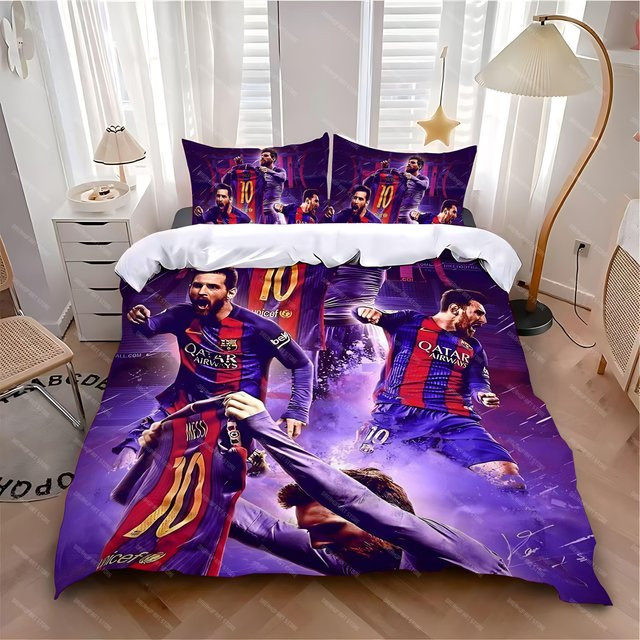 Bettwäscheset mit Bettbezug und Kissenbezug von Lodestar in Blau mit Messi und Lionel Motiv für Kinder und Erwachsene, Material Mikrofaser Polyester, B/H: 140 x 210 cm - Bild 1