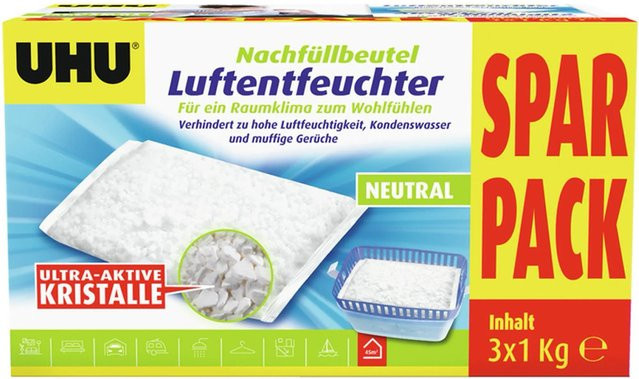 UHU Luftentfeuchter Nachfüllbeutel Spar-Pack mit 3 x 1.000 g - Bild 1