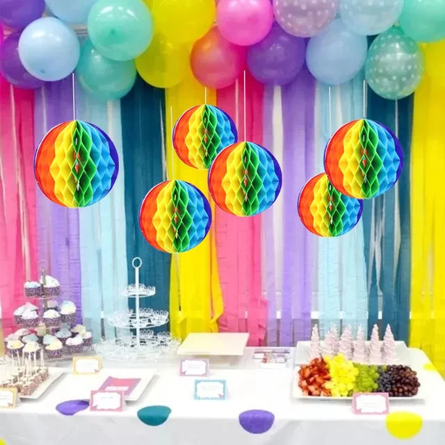 Merylover Dekorative Waben-Papierblumen in Regenbogenfarben für Hochzeit, Geburtstag und Party, Durchmesser: 15 cm - Bild 1