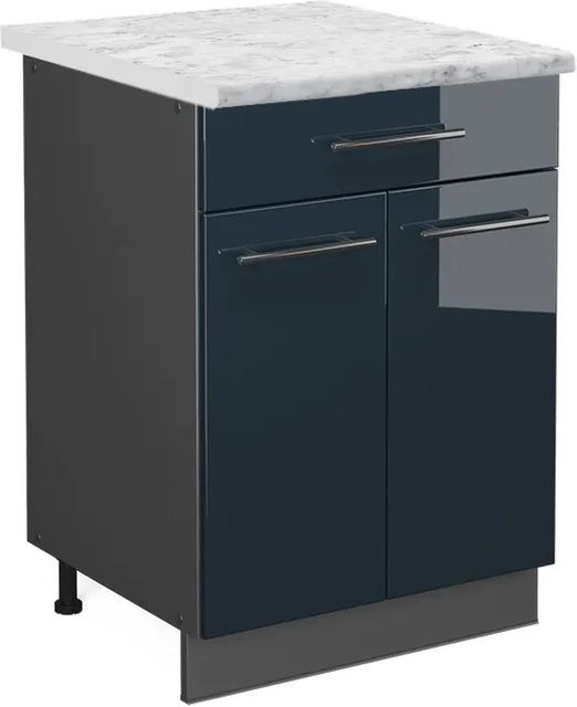 Vicco Küchen-Schubunterschrank Fame-Line Anthrazit Dunkelblau Hochglanz mit Arbeitsplatte Weiß-Marmor B: 60 cm, H: 82 cm, T: 51,6 cm - Bild 2