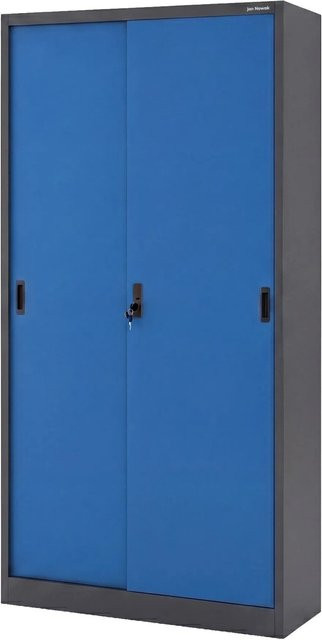 Jan Nowak Büro-Metallschrank KUBA mit Schiebetüren in Anthrazit-Blau, H: 185 cm, B: 90 cm, T: 40 cm - Bild 1