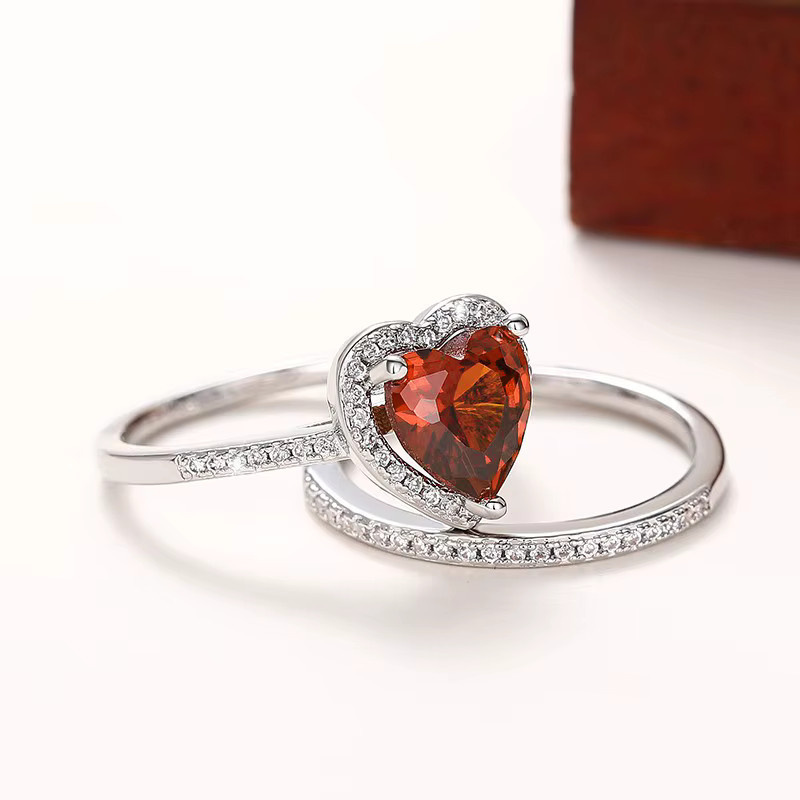 Huitan Schmuck-Set Ringe, Granat, Zirkonia, Silber, Damen - Bild 3