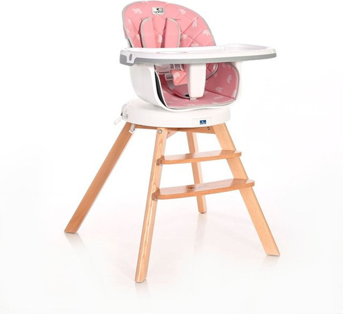 Lorelli Hochstuhl Napoli 3 in 1 Kinderstuhl aus Holz, 360 Grad drehbar, höhenverstellbar mit 5-Punkt-Gurt und Armlehnen, pink