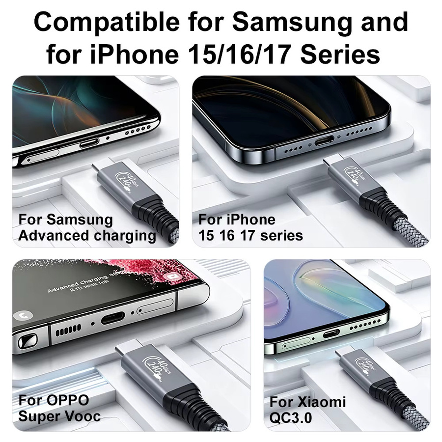 MEIHUAME USB-C auf USB-Typ-C Kabel 240W PD-Schnellladekabel in Grau, Länge: 3 m - Bild 5