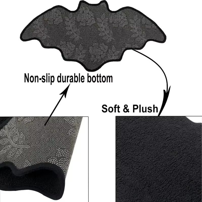 Halloween Spinnennetzmatte aus Kristall-Samt mit Fledermaus-Design, rutschfeste Dekorationsmatte für deine Heimdekoration oder den Eingangsbereich - Bild 4