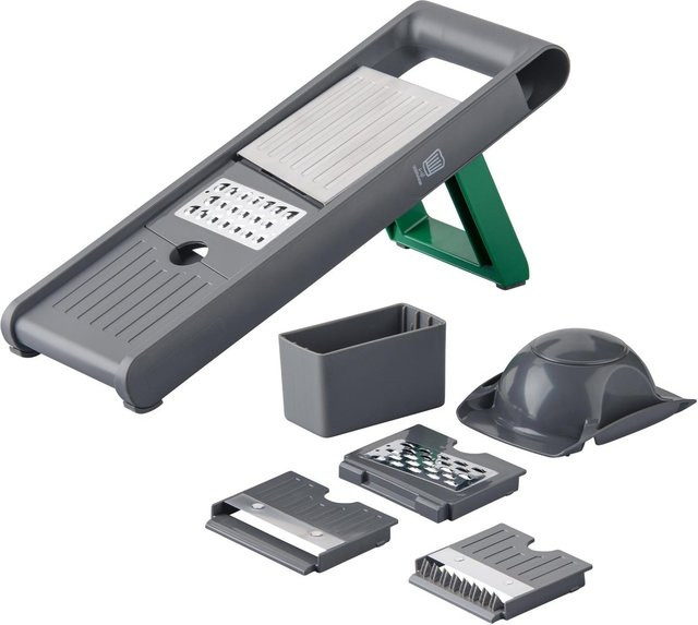 Fackelmann Gemüsehobel Mandoline Set, 5-teilig, Grau, mit verstellbarer Dicke und Behälter - Bild 1