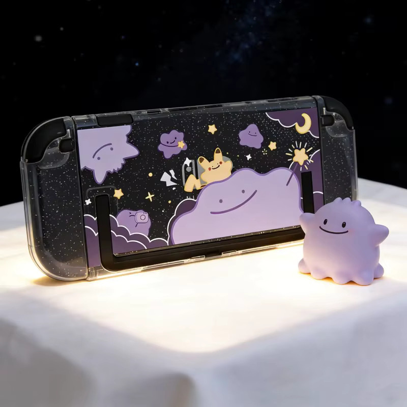 Cartoon Schutzhülle für Nintendo Switch mit Glitzer-Effekt in Lila und Weiß, inklusive Joy-Con-Hüllen und Dock-Abdeckung - Bild 3