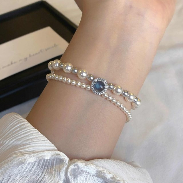 PANJBJ Armband, 925 Silber, Perlen, blau, Kristall, Damen - Bild 1