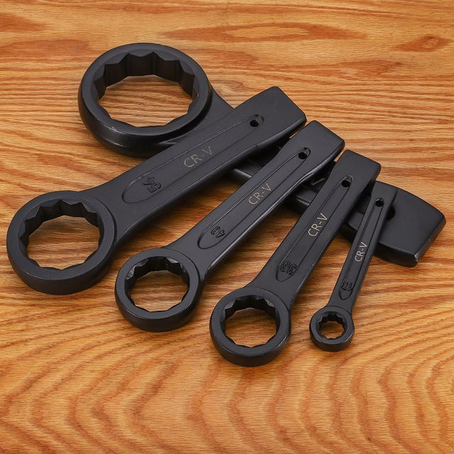 Uxcell Ringmaulschlüssel aus Chrome-Vanadium-Stahl in Schwarz, Metrisch 17mm-48mm, 12-Punkt Flachschlüssel - Bild 1
