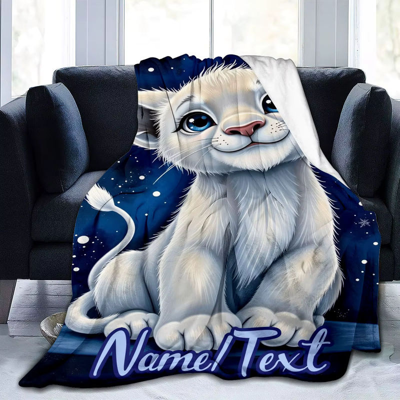 ZIZ Flanell-Decke mit individuellem Text in Blau für Camping, Strand und Wohnzimmer - Bild 5