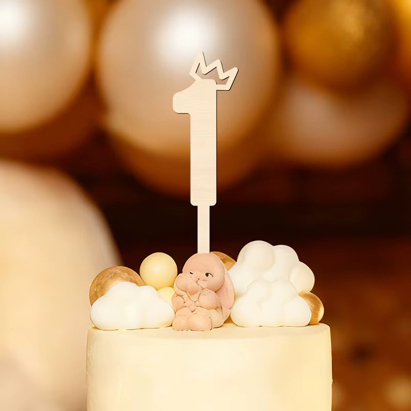 YOMDID Crown One Cake Topper Tortenaufsatz mit Holzkronen-Motiv zur Dekoration für den 1. Geburtstag - Bild 3