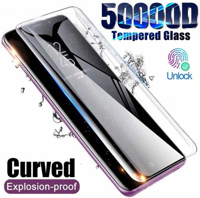Gebogene Displayschutzfolien aus gehärtetem Glas für Samsung Galaxy S26 S25 S24 S23 S22 S21 S20 Note 20 Note 10 Ultra S10e transparent mit Fingerabdrucksensor-Kompatibilität - Bild 1