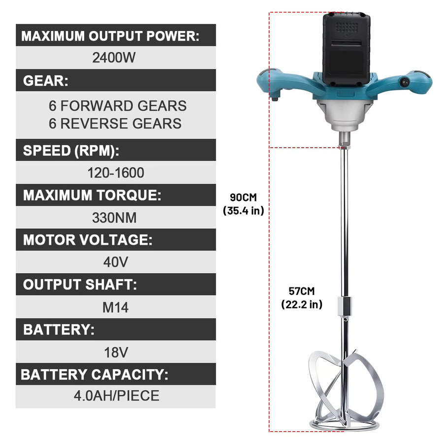 Makita GΣ 40 V bürstenloser elektrischer Betonmischer mit 6 Geschwindigkeiten für Zement, Mörtel und Gips, kabelloser Farbmixer für 18 V Akkus - Bild 3